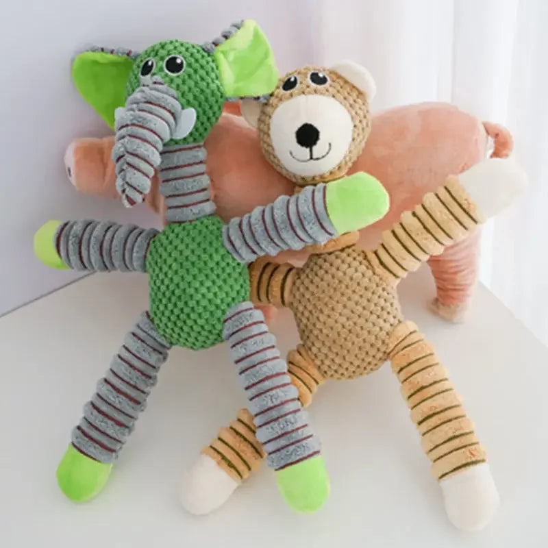 Squeaky Plush Dog Toy — Soft Animal Shape Chew & Molar Toy