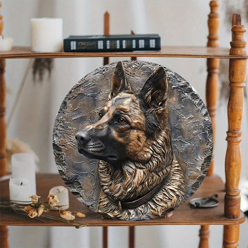German Shepherd Round Metal Sign – Aluminum Wall Art for Home & Outdoor Decor