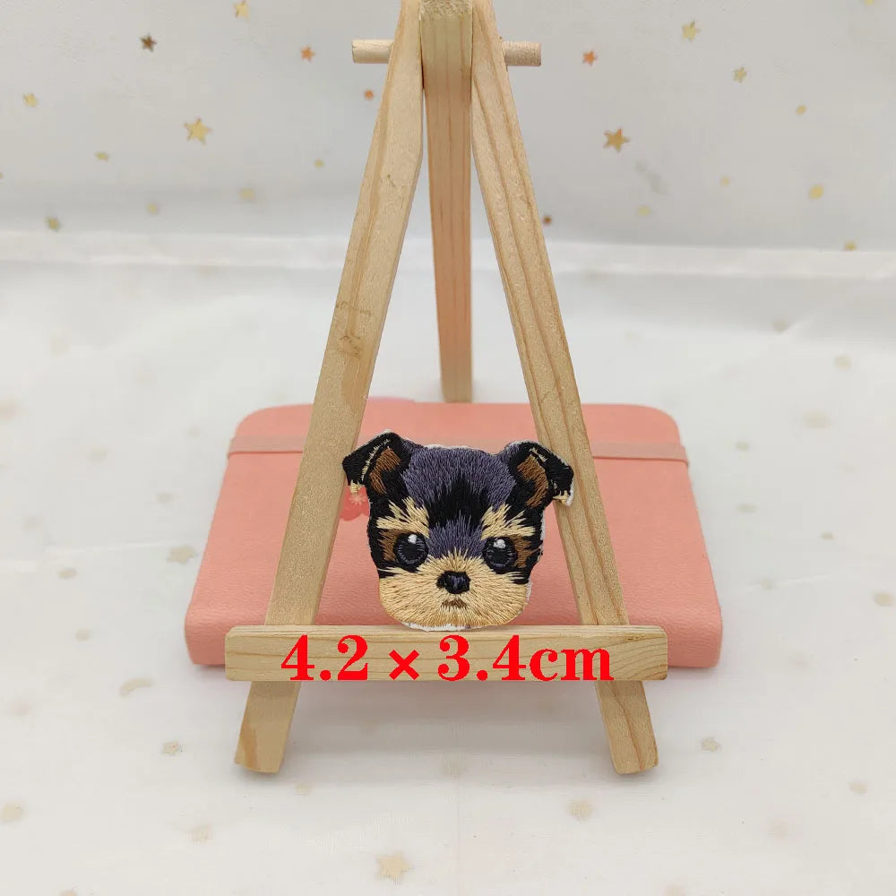 Dog Embroidery Iron-On Patch – Cute Dog Head Applique for Clothing & DIY