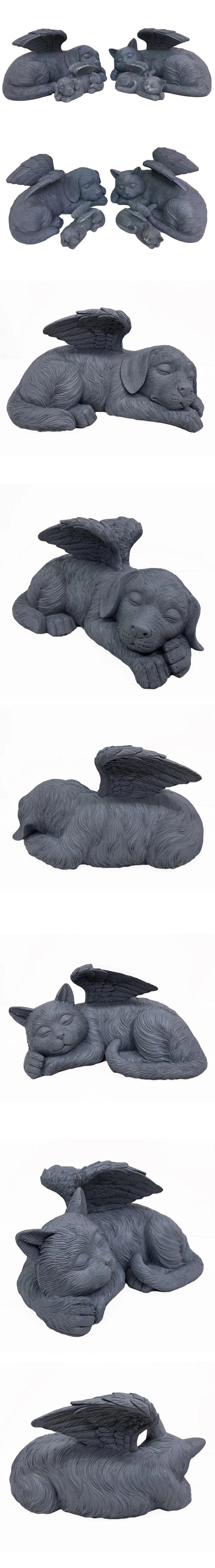 Dog & Cat Angel Memorial Statue — Resin Pet Grave Marker with Wings