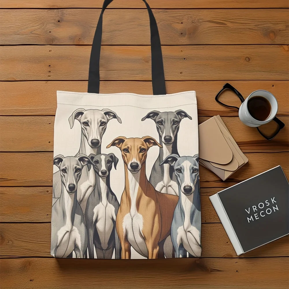 Greyhound & Whippet Dog Print Tote Bag — Reusable (40×40cm)