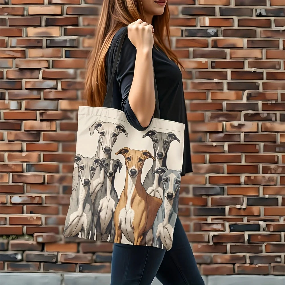Greyhound & Whippet Dog Print Tote Bag — Reusable (40×40cm)