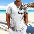 Men's 3D Wolf & Tiger Print Henley Shirt – Short Sleeve Streetwear Tee