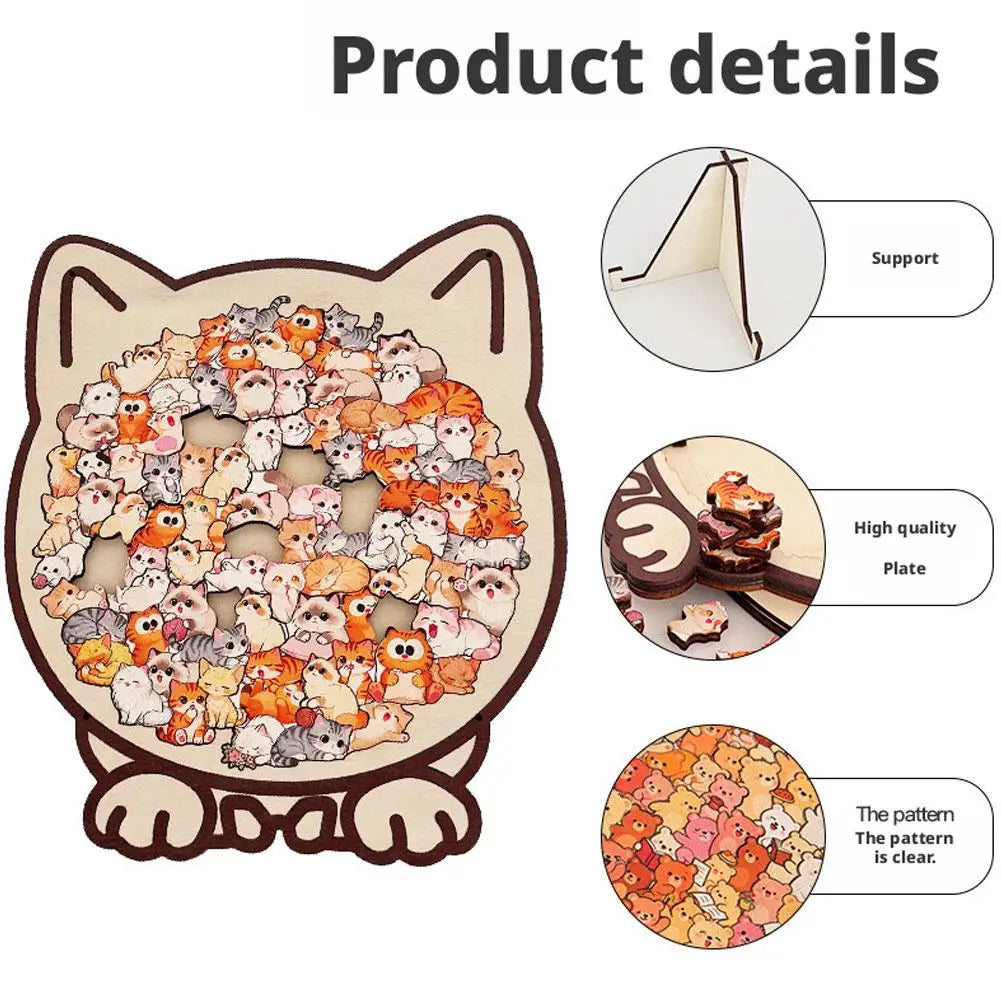 Pet Shaped Wooden Jigsaw Puzzle – 108-Piece Irregular Wood Puzzle for Cat & Dog Lovers