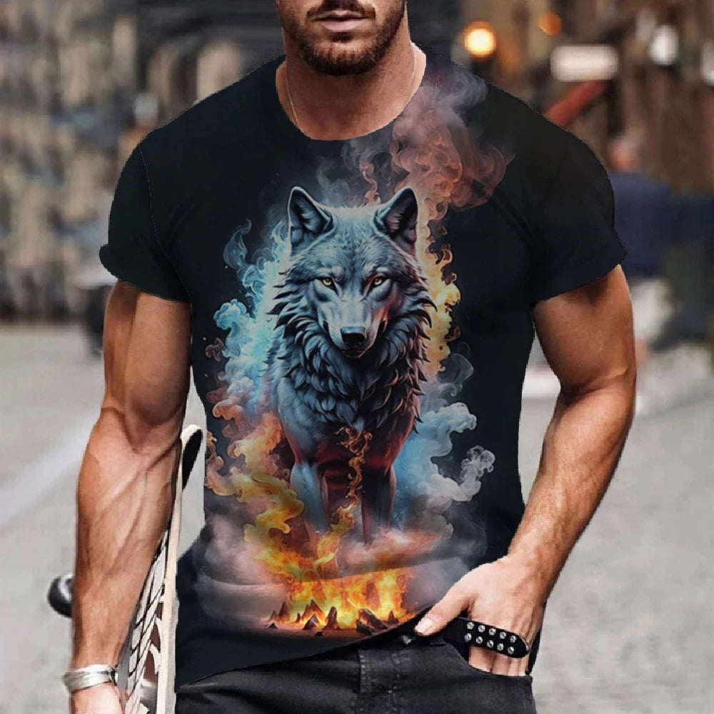 Men's 3D Wolf Print T-Shirt – Casual Streetwear Short Sleeve Tee