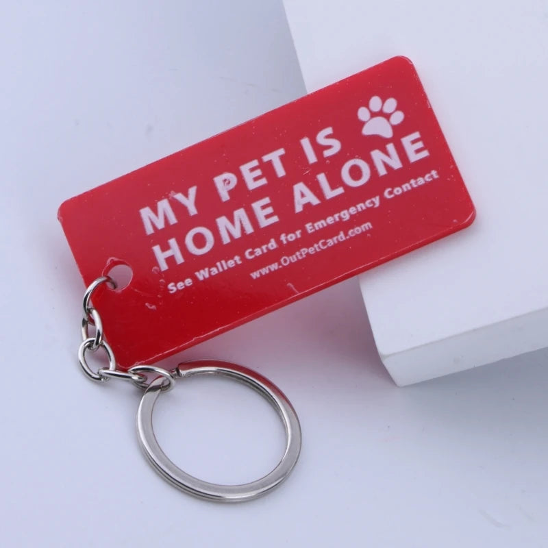 Pet Home Alone Emergency Keychain — Dog & Cat Contact Card Key Tag
