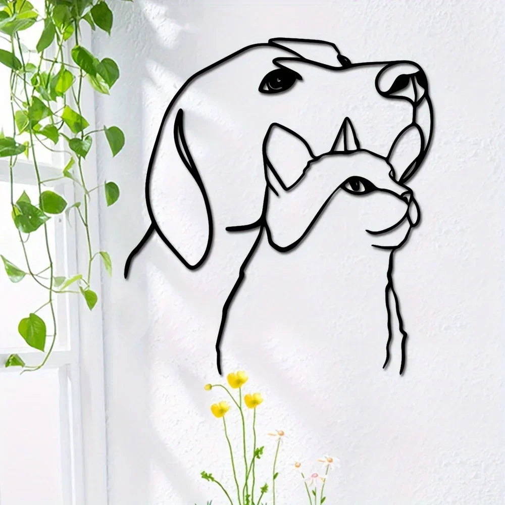 Classic Metal Dog & Cat Wall Art Sculpture — 11.81" Line Art