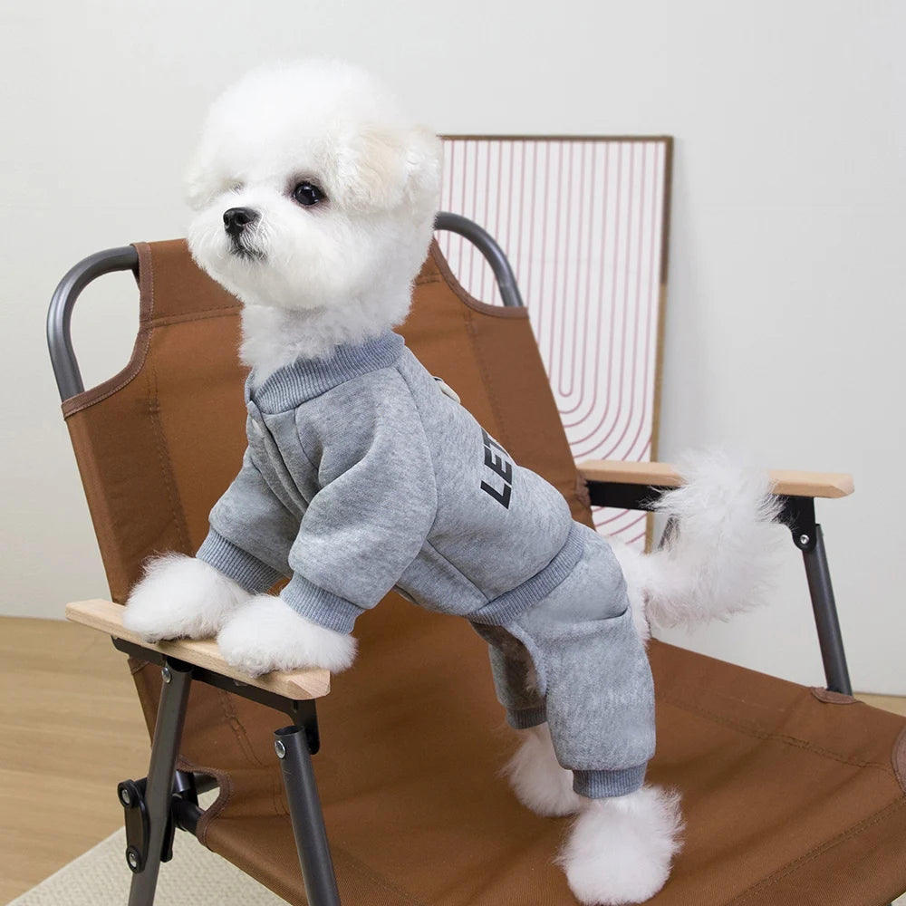Dog Letter Jumpsuit Sweatshirt – Soft & Warm 4-Leg Pullover for Small & Medium Dogs