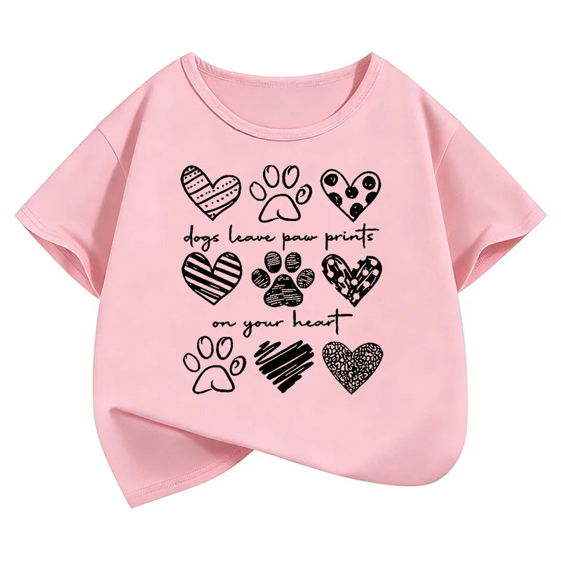 Kids' Dog Paw & Heart Graphic T-Shirt — Unisex (Ages 7–13)