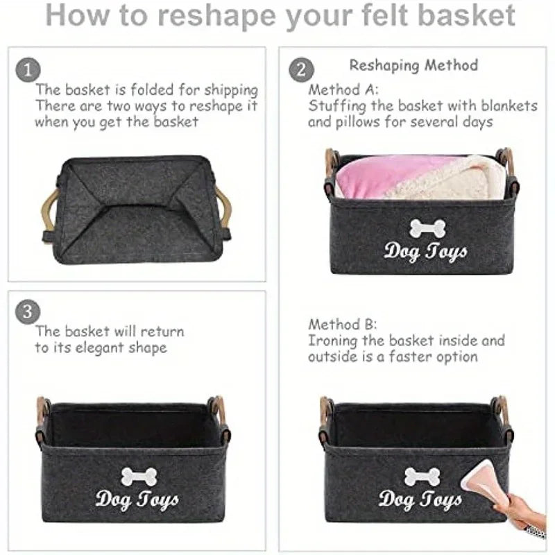 Felt Dog Toy Storage Basket – Stylish Pet Toy Box & Organiser for the Home