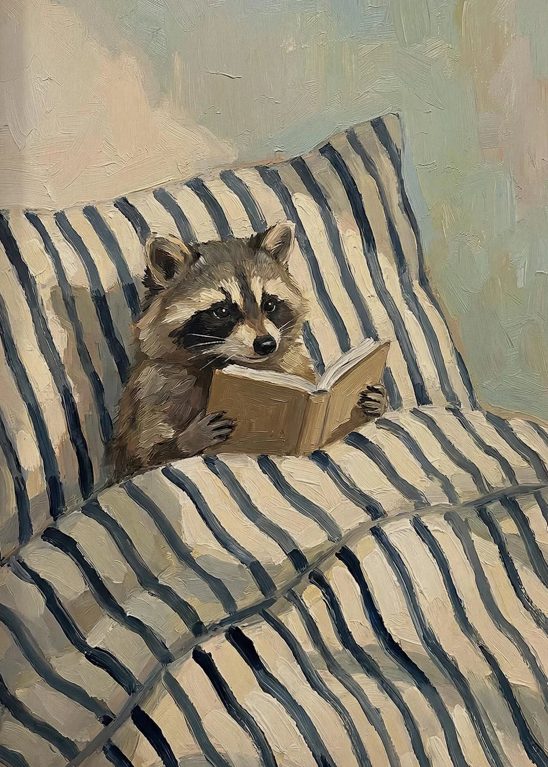 Funny Animals Reading & Relaxing Canvas Print – Dog, Cat, Fox & Raccoon Wall Art