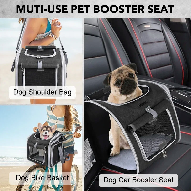 Dog Bike Basket – Expandable Foldable Pet Carrier with 4 Open Doors for Small & Medium Dogs