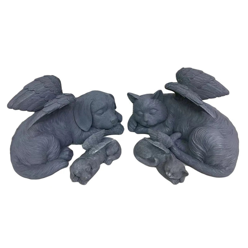 Dog & Cat Angel Memorial Statue — Resin Pet Grave Marker with Wings
