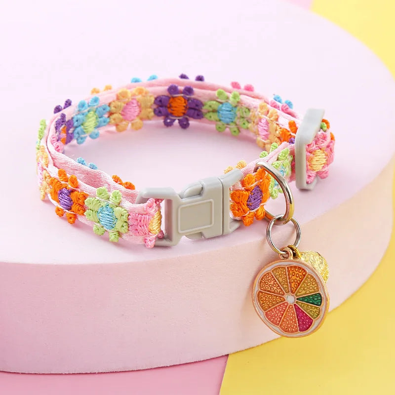 Colorful Dog & Cat Collar with Bell — Cartoon Paw Print, Adjustable, 14 Colours