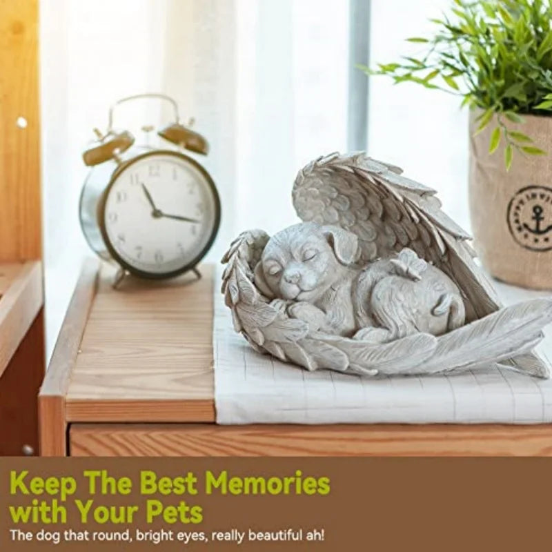 Pet Angel Memorial Statue – Sleeping Dog & Cat Figurine with Angel Wings