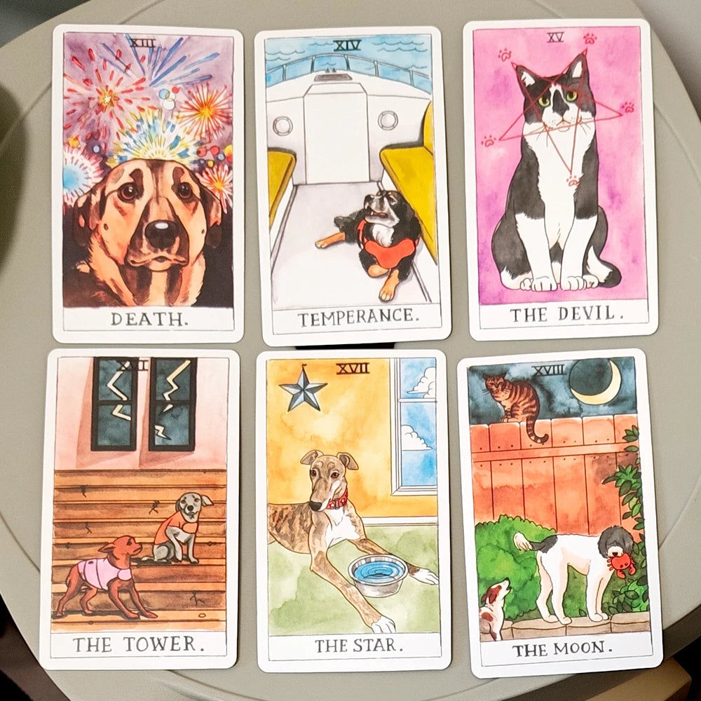 Dog Tarot Deck — 78 Cards Watercolor Canine Illustrations