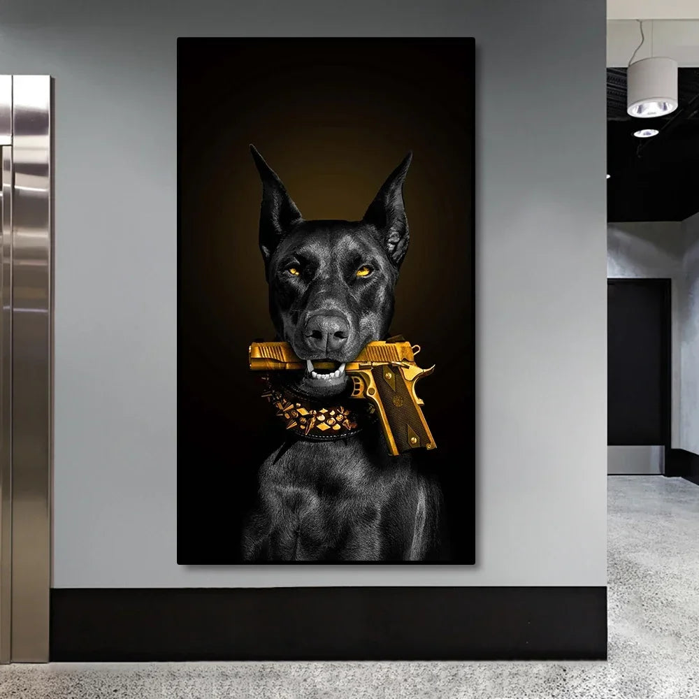 Doberman Mafia Dog Canvas Wall Art Poster – Modern Dog Lover Home Decor