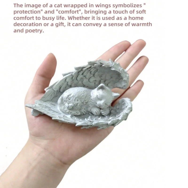Pet Angel Memorial Statue – Sleeping Dog & Cat Figurine with Angel Wings