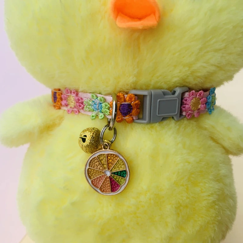 Colorful Dog & Cat Collar with Bell — Cartoon Paw Print, Adjustable, 14 Colours