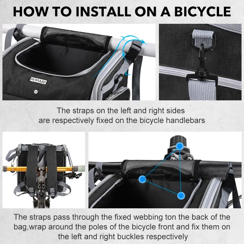 Dog Bike Basket – Expandable Foldable Pet Carrier with 4 Open Doors for Small & Medium Dogs
