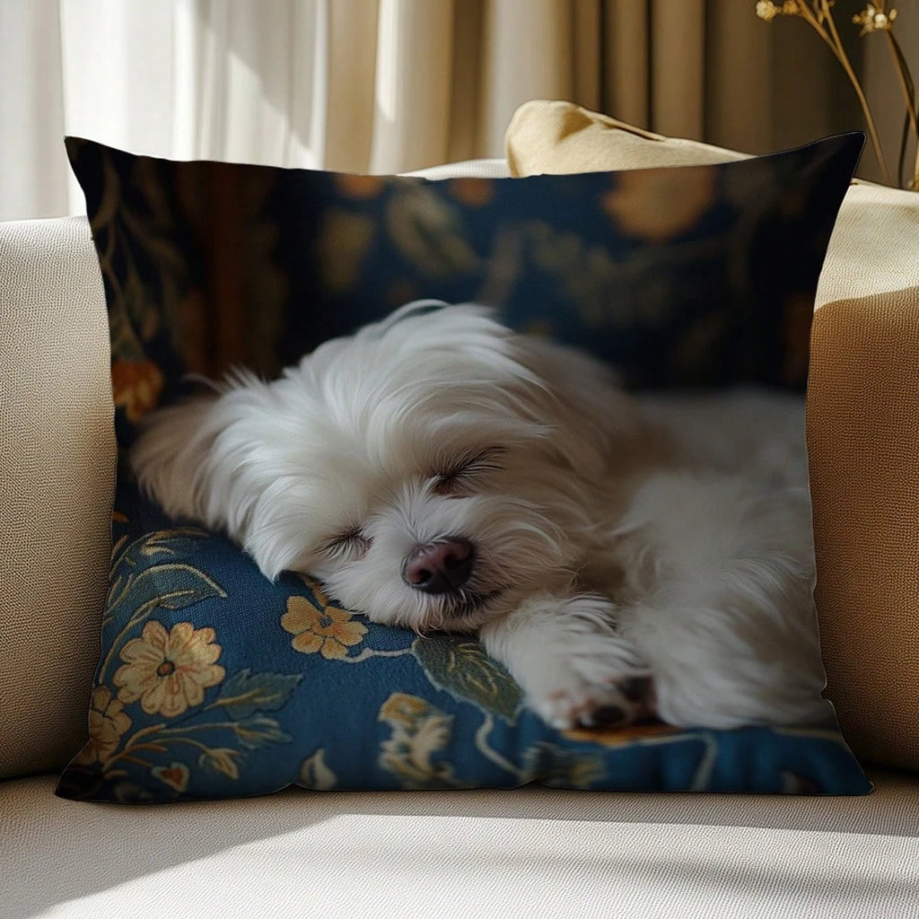 Cute Sleeping Dog Pillow Cover — Double-Sided Cushion Case 45×45cm