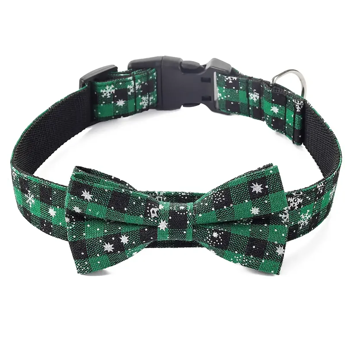 Christmas Dog Collar with Bow Tie | Plaid & Snowflake Holiday Collar for Dogs & Cats