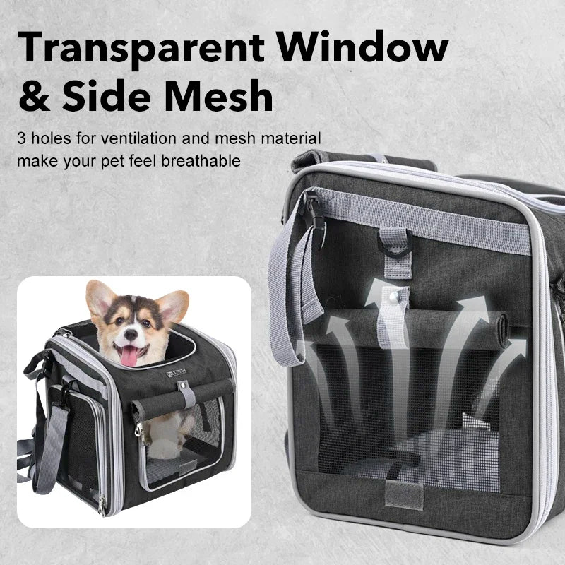 Dog Bike Basket – Expandable Foldable Pet Carrier with 4 Open Doors for Small & Medium Dogs