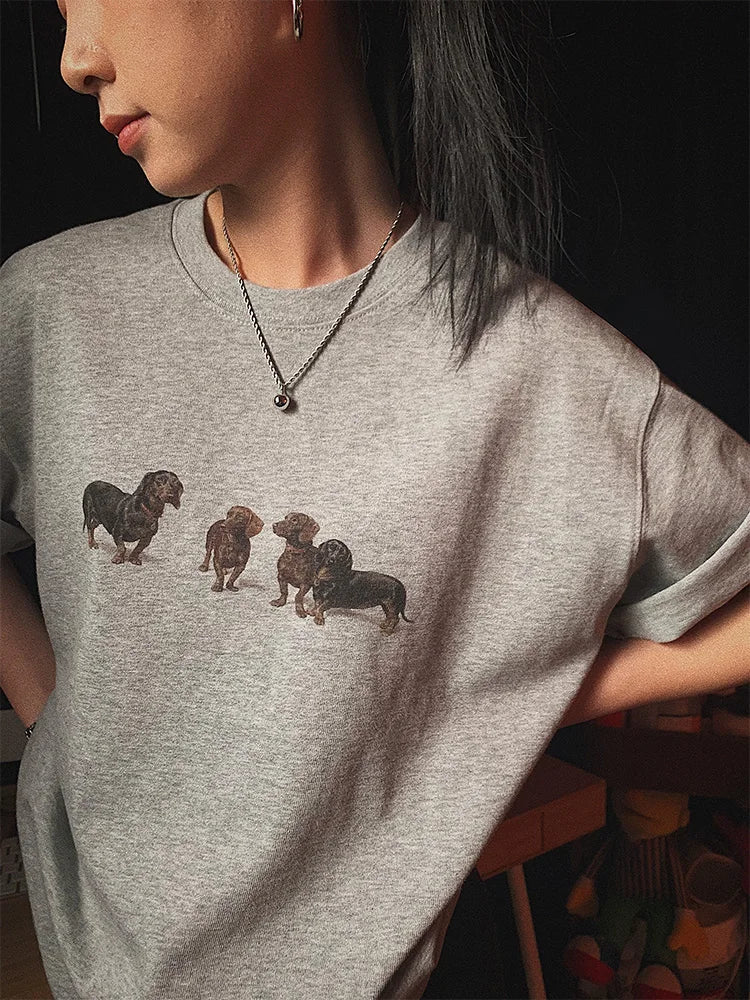 Dachshund Graphic Oversized Tee — Harajuku Y2K Streetwear Men's Cotton T-Shirt
