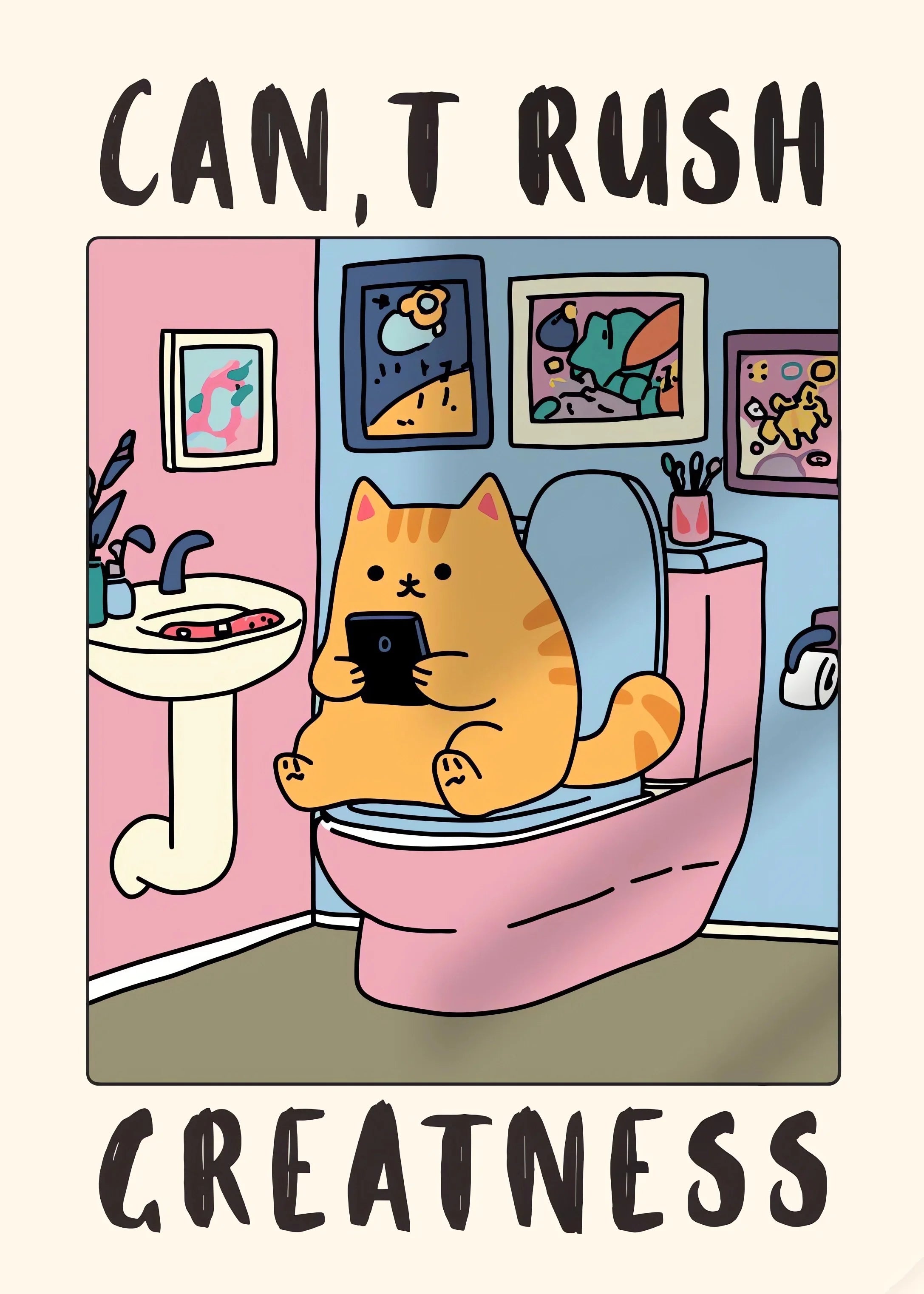 Funny Dog & Cat Bathroom Poster – “Excuse Me, Are You Pooping?” Wall Art Print