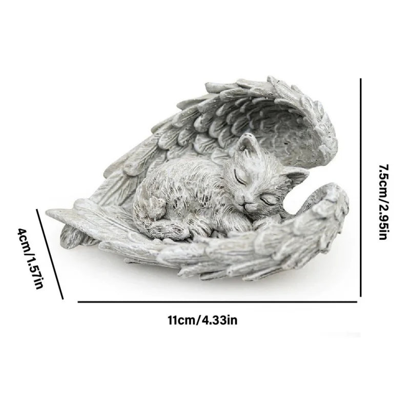 Pet Angel Memorial Statue – Sleeping Dog & Cat Figurine with Angel Wings