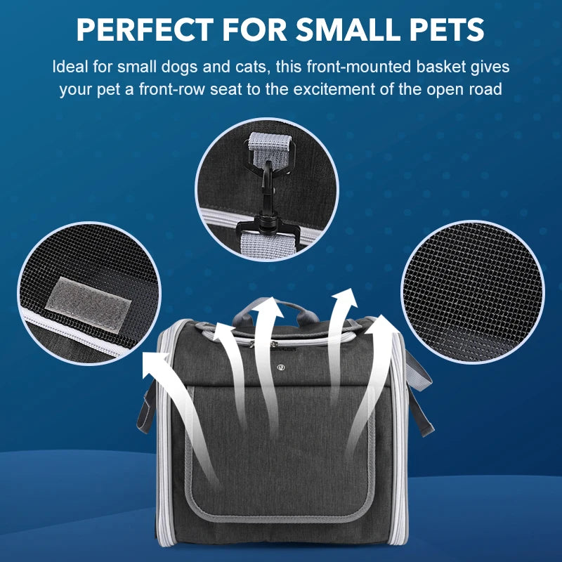 Dog Bike Basket – Expandable Foldable Pet Carrier with 4 Open Doors for Small & Medium Dogs