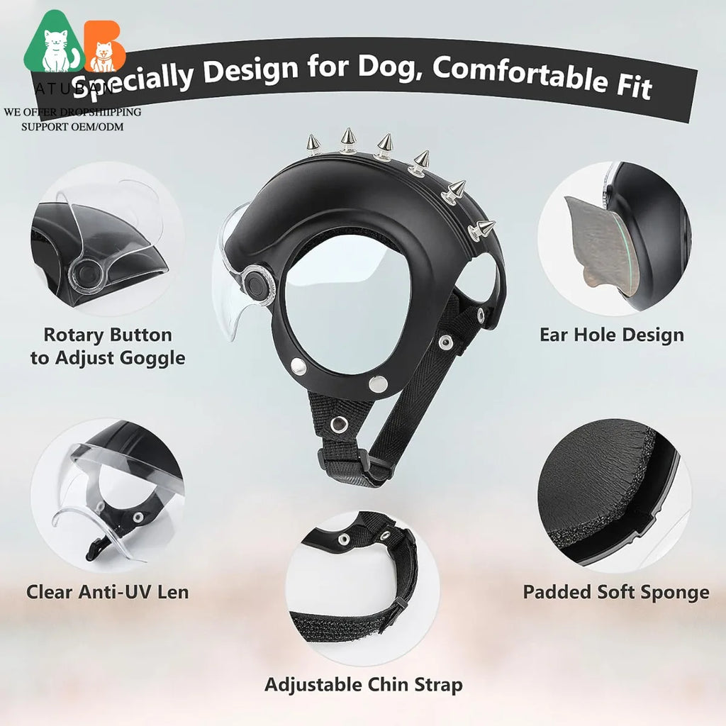 Dog Helmet with Built-In Goggles – UV & Wind Protection for Small Dogs on Bikes & Motorcycles