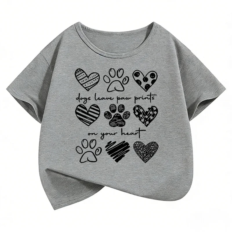Kids' Dog Paw & Heart Graphic T-Shirt — Unisex (Ages 7–13)