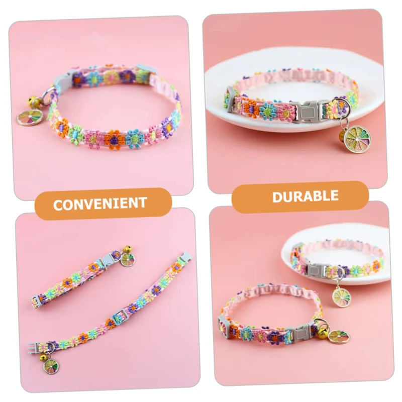 Colorful Dog & Cat Collar with Bell — Cartoon Paw Print, Adjustable, 14 Colours