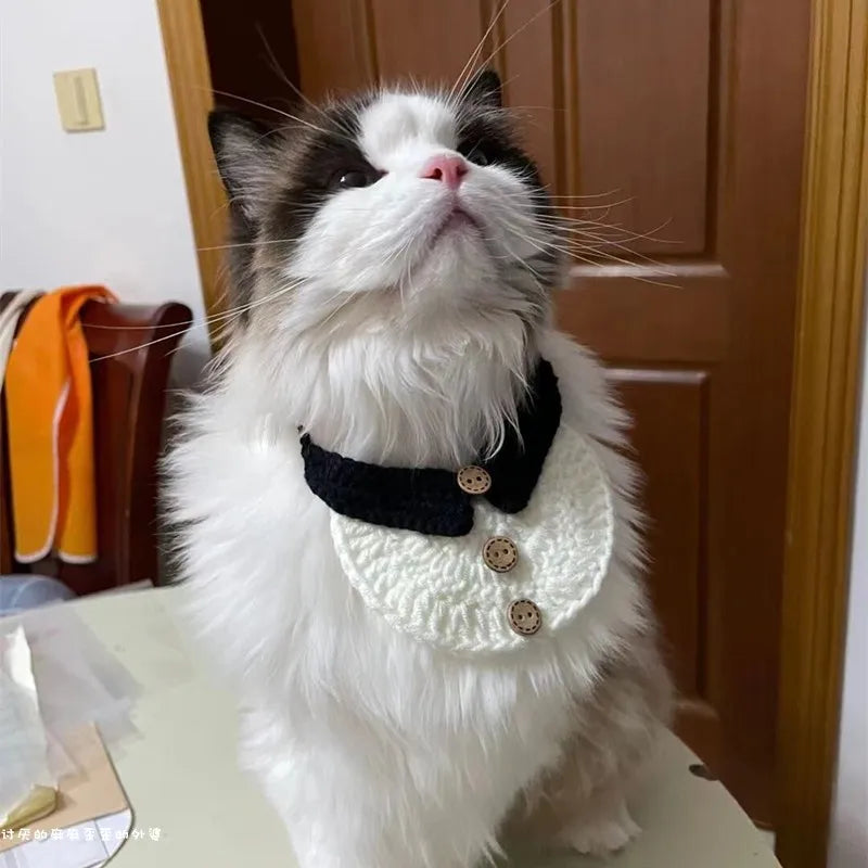 Hand-Knitted Dog Bib Scarf — Cute Cotton Collar for Small Dogs & Cats