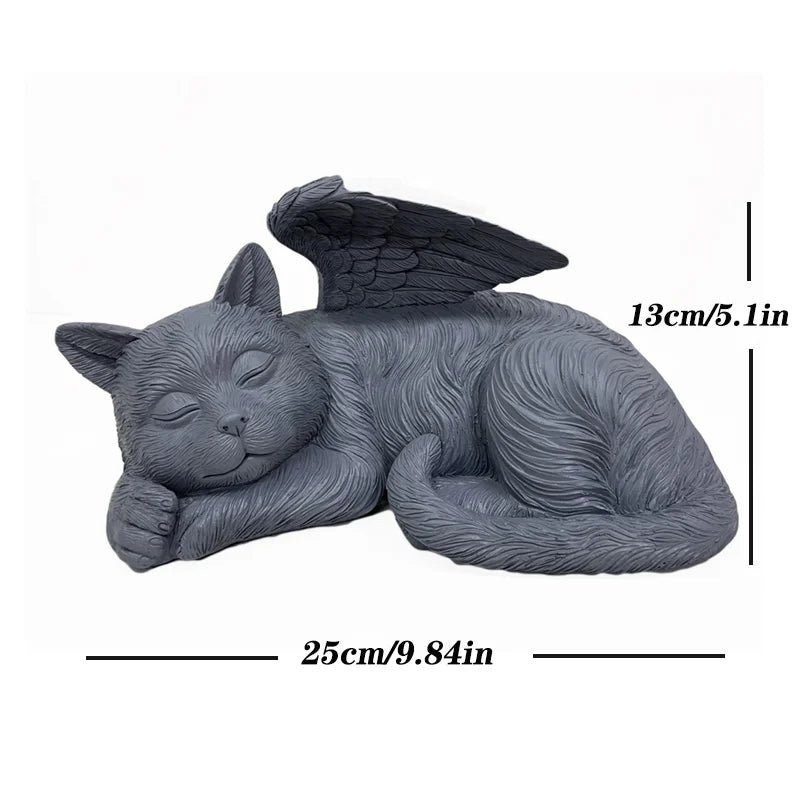 Dog & Cat Angel Memorial Statue — Resin Pet Grave Marker with Wings