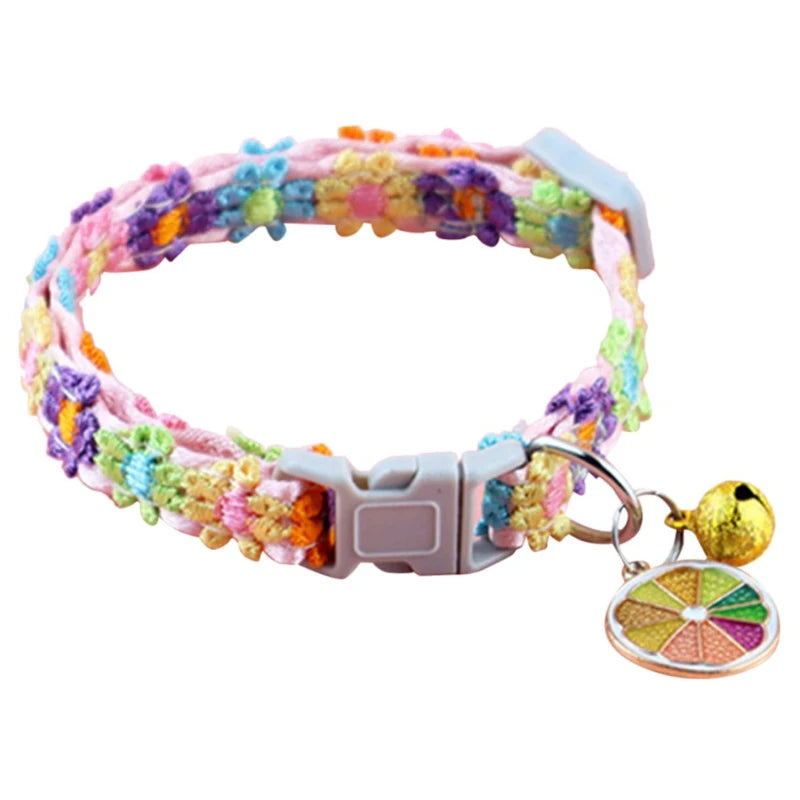 Colorful Dog & Cat Collar with Bell — Cartoon Paw Print, Adjustable, 14 Colours