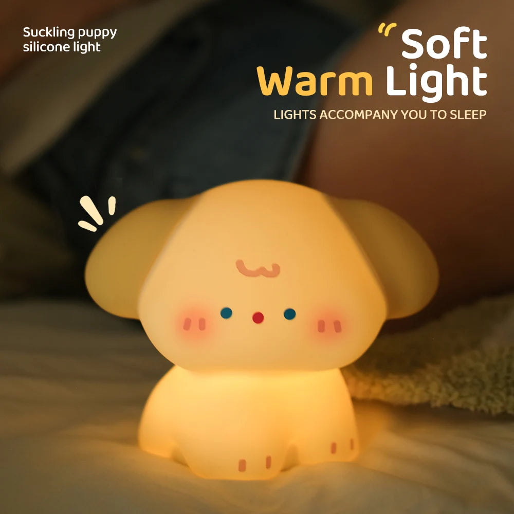 Squishy Dog Night Light – Rechargeable LED Silicone Touch Lamp with 3 Brightness Levels