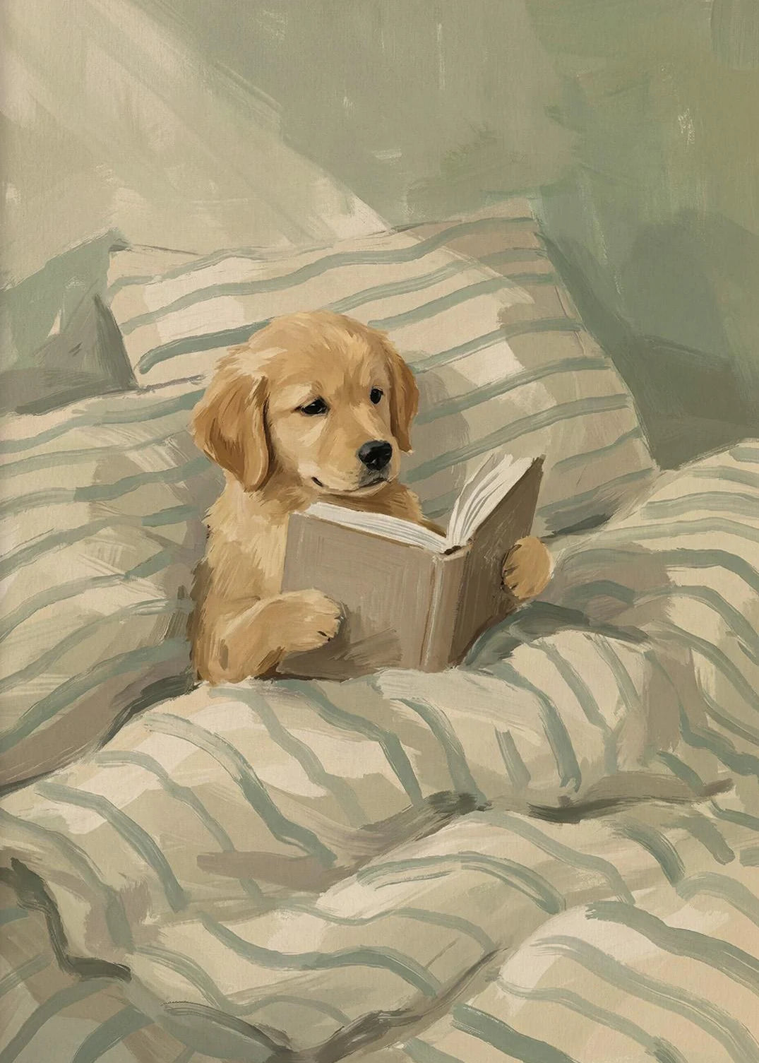 Funny Animals Reading & Relaxing Canvas Print – Dog, Cat, Fox & Raccoon Wall Art