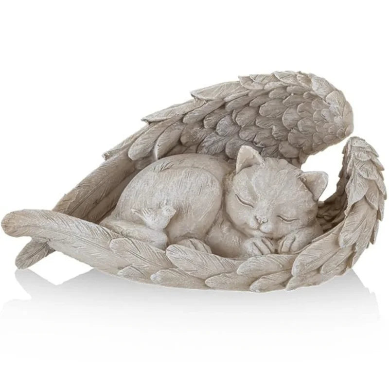 Pet Angel Memorial Statue – Sleeping Dog & Cat Figurine with Angel Wings