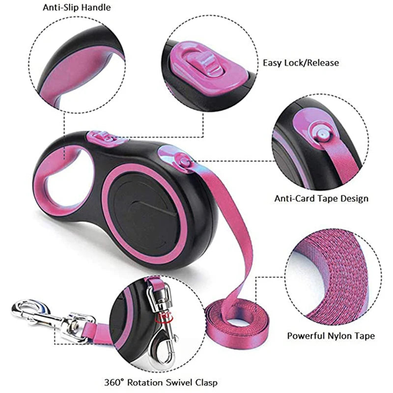 Retractable Dog Leash – Durable Nylon Extending Lead for Small, Medium & Large Dogs
