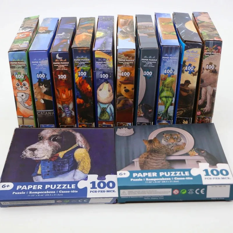 100 Pieces Jigsaw Puzzle Assembling Picture Cartoon Animals Three Dogs with Flower Decompression Puzzles Toy Educational Gifts