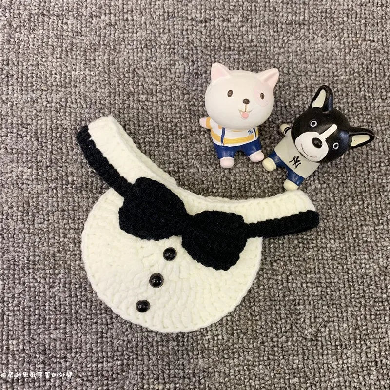 Hand-Knitted Dog Bib Scarf — Cute Cotton Collar for Small Dogs & Cats