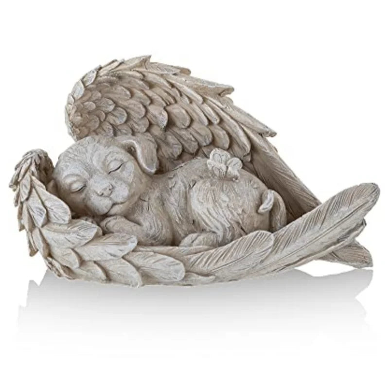 Pet Angel Memorial Statue – Sleeping Dog & Cat Figurine with Angel Wings
