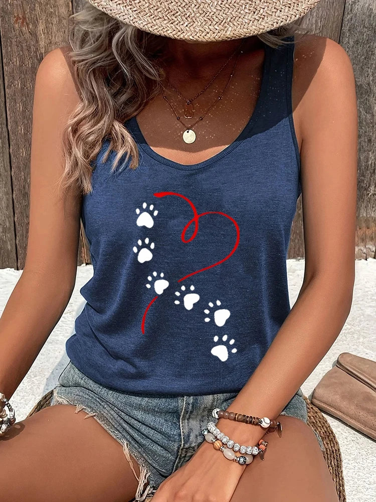Dog Paw Heart Racerback Tank Top — Casual Graphic Tee for Dog Lovers