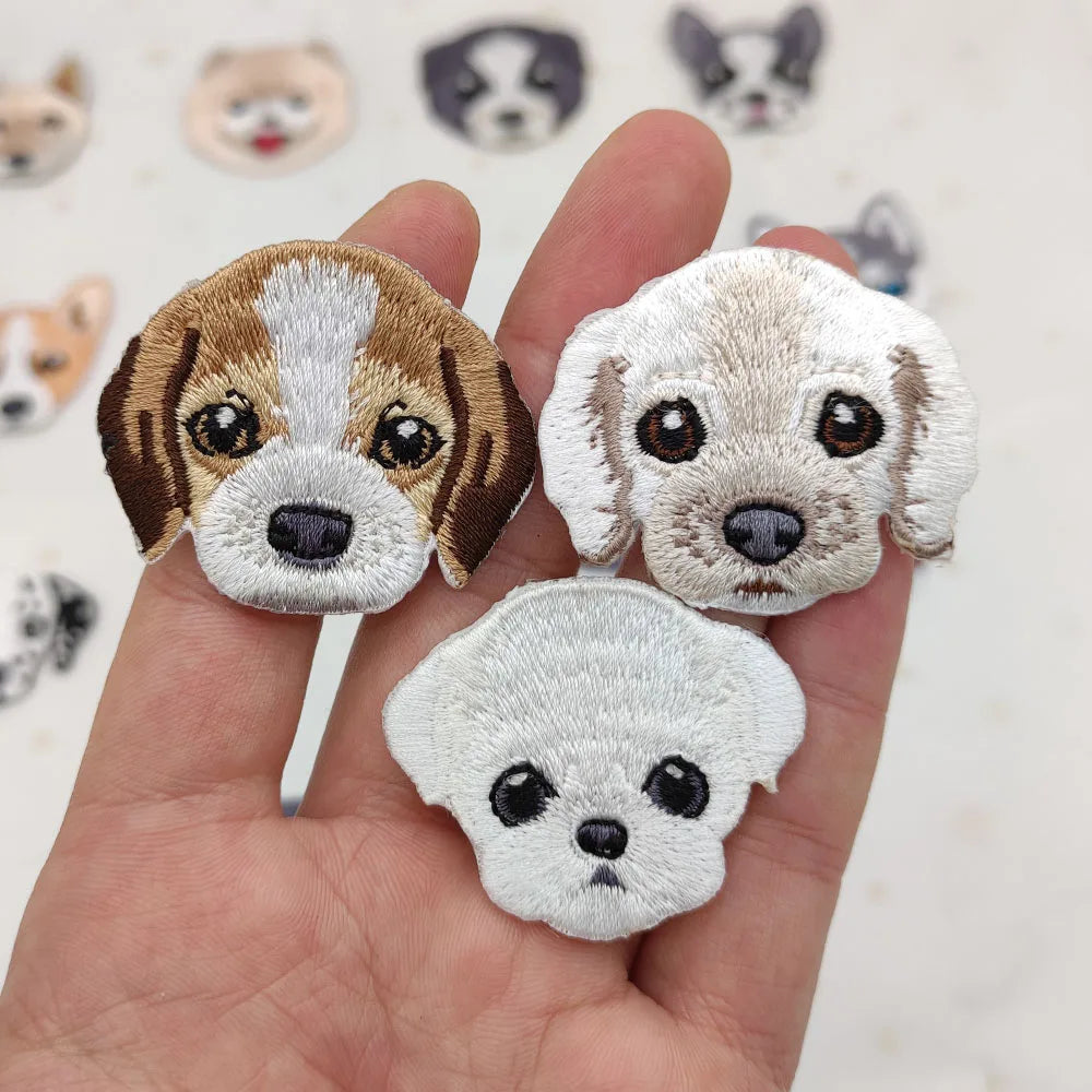Dog Embroidery Iron-On Patch – Cute Dog Head Applique for Clothing & DIY