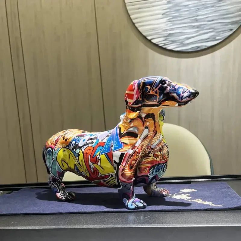 Colorful Dachshund Figurine – Hand-Painted Resin Decoration