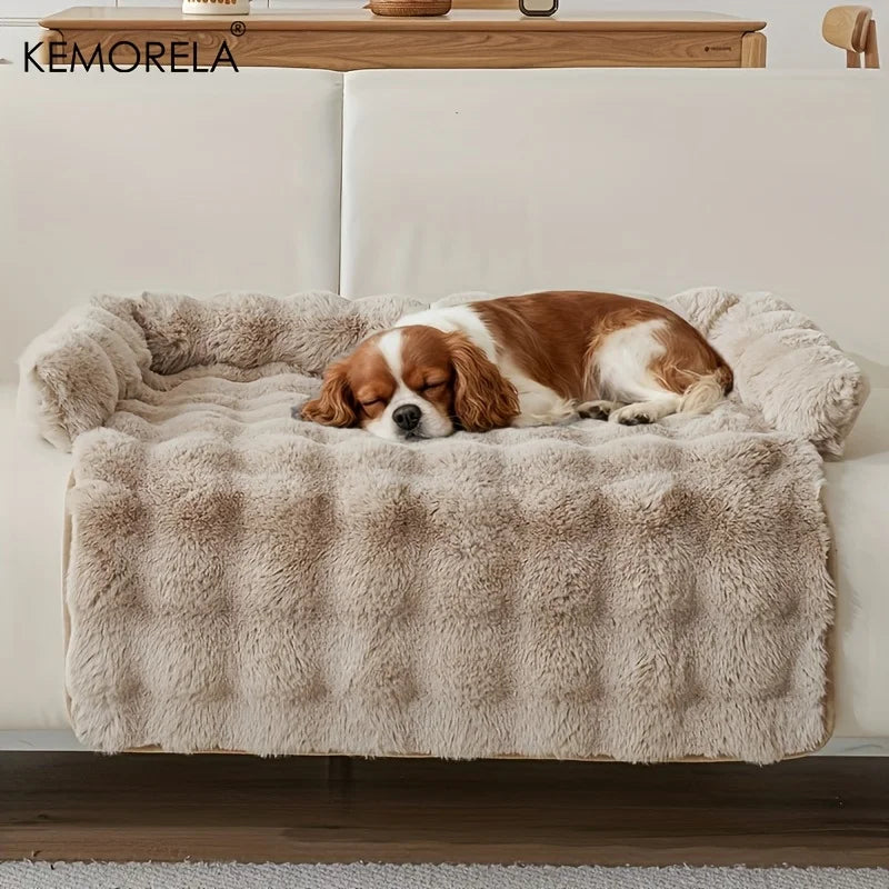 Faux Rabbit Fur Luxury Dog Bed — Plush Mattress with Pillow for Medium Dogs