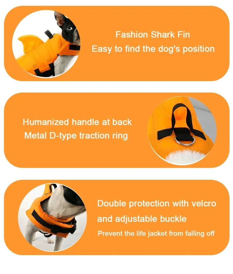 Shark Fin Dog Life Jacket – Adjustable Swimming Safety Vest with Rescue Handle