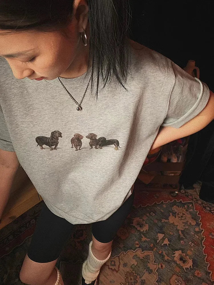Dachshund Graphic Oversized Tee — Harajuku Y2K Streetwear Men's Cotton T-Shirt